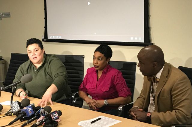 Loyda Colon, Constance Malcolm, and Royce Russell speak at a press conference on Tuesday